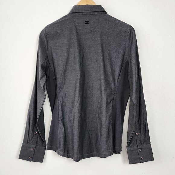 Cutter & Buck Womens M Fitted Gray Button-Up Shirt Roll Tab Sleeve Golf Preppy - Picture 3 of 11